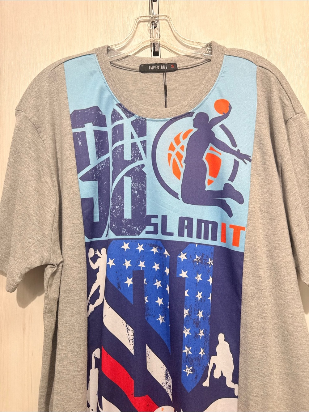 Imperious Men's Grey 'Slam It' Basketball Graphic Tee - Grey/Blue